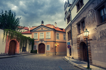Fototapeta na wymiar Ancient street in old European town, nobody