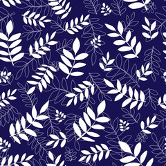 White leaves over dark blue background seamless vector illustration