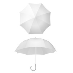 White umbrella and parasols realistic isolated on white. Design template of opened parasols for mock-up. EPS 10