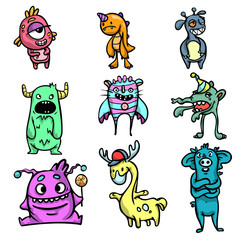 Beautiful funny and cute cartoon monsters from children s cartoons and coloring books.