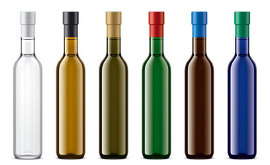 Colored glass bottles mockup. 
