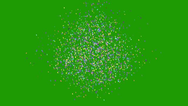 Multicolored confetti explosion on green screen. Holiday or party background