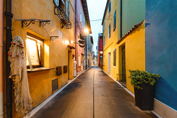 colorful street in the Old city of Europe.