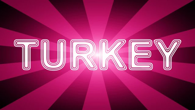 Turkey icon in red abstract background with rays. Looping footage with Prores 4444 and 4K resolution.