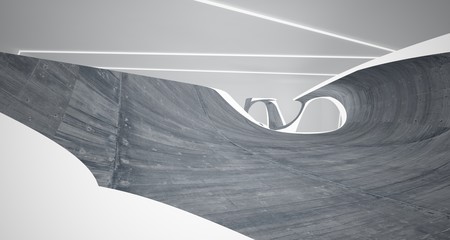 Abstract smooth  concrete and white  interior with neon lighting. 3D illustration and rendering.