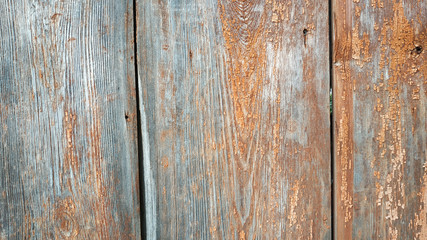 Grey and brown Wooden Door Planking Texture. Old Solid Wood Slats Rustic Shabby Gray Background. Hardwood Dark Weathered Timber Surface. Grunge Faded Wood Board Panel Structure, Close Up