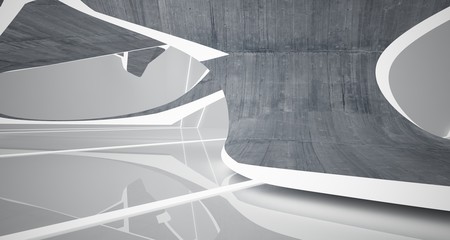 Abstract smooth  concrete and white  interior with neon lighting. 3D illustration and rendering.