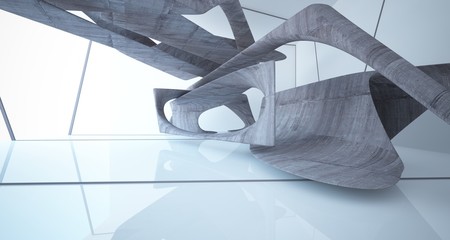 Abstract smooth white and concrete interior. 3D illustration and rendering.