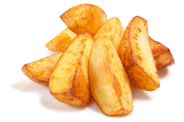 Baked roasted poato chips slices wedges, paths