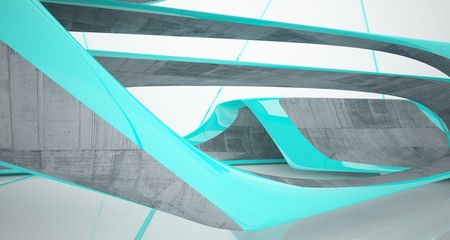 Abstract smooth white and concrete interior. 3D illustration and rendering.