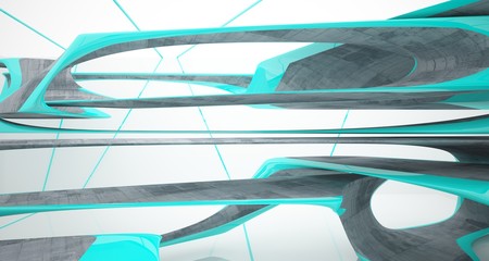 Abstract smooth white and concrete interior. 3D illustration and rendering.