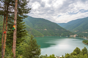 Aerial view on Green hills around Vacha dam.
