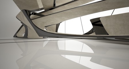 Abstract white and concrete interior. 3D illustration and rendering.