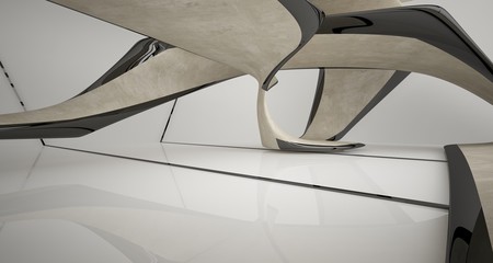 Abstract smooth white and concrete interior. 3D illustration and rendering.