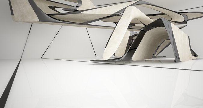 Abstract smooth white and concrete interior. 3D illustration and rendering.