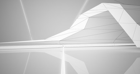 Abstract drawing white interior multilevel public space with window. 3D illustration and rendering.