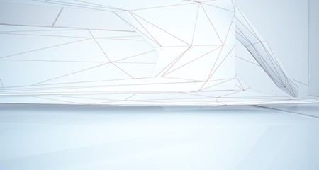 Abstract drawing white interior multilevel public space with window. 3D illustration and rendering.