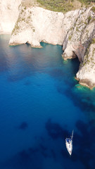 Aerial drone photo of tropical caribbean bay with white sand beach and beautiful turquoise and...