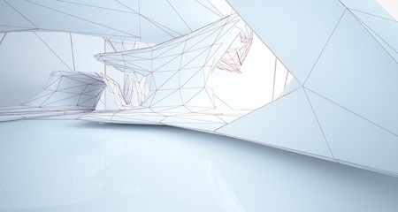 Abstract drawing white interior multilevel public space with window. 3D illustration and rendering.