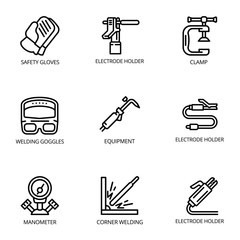 Fototapeta premium Welding industry icon set. Outline set of 9 welding industry vector icons for web design isolated on white background