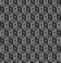 Seamless geometric pattern formed of gray cubes. 3D imitation. Swatch is included in vector file. 