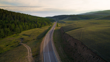 Aerial view of the road of Lake Baikal