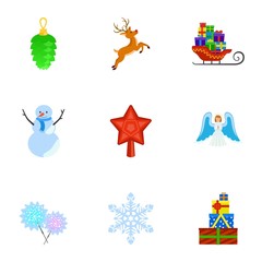 Winter holidays icon set. Flat set of 9 winter holidays vector icons for web design isolated on white background