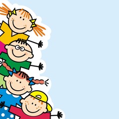 Happy little kids , banner, funny vector illustration