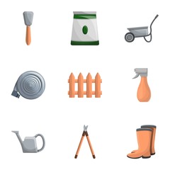 House garden tools icon set. Cartoon set of 9 house garden tools vector icons for web design isolated on white background