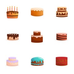 Tasty cream cake icon set. Cartoon set of 9 tasty cream cake vector icons for web design isolated on white background