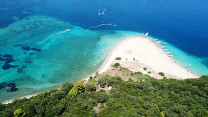 Aerial drone photo of tropical Caribbean bay with white sand beach and beautiful turquoise and...