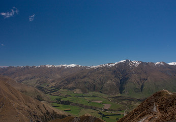 SNow capped mountain peaks seen from the Roy's Peak in New Zealand
