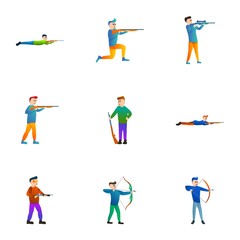 Fototapeta na wymiar Shooting man icon set. Cartoon set of 9 shooting man vector icons for web design isolated on white background