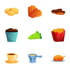 French city lunch icon set. Cartoon set of 9 french city lunch vector icons for web design isolated on white background