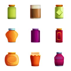 Conserved jar icon set. Cartoon set of 9 conserved jar vector icons for web design isolated on white background