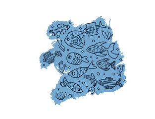 Vector fish collection isolated in doodle style. 