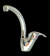 Modern water tap made in the form of a chrome-plated monoblock f