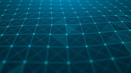 Wave of particles. Abstract blue technology background. Science background. Big data. Background . Plexus effect. Network connection structure. 3d rendering.