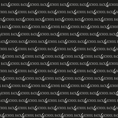 Seamless pattern drawing art text Back to school. White contour on black background. Vector illustration for design of school supplies, stationery, textiles, advertising.