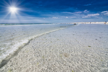 Famous surfer beach: Pointe de la Torche in Brittany, beach scenery on a sunny summer day in France
