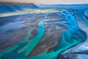 Amazing Nature, Aerial view of glacier rivers,Iceland