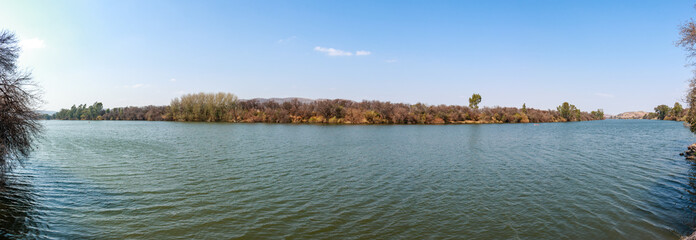 Vaal River Winter River with small Ripples Landscape Wide Panorama Calm Water Dome Bergland Banks