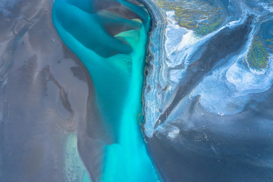 Amazing Nature, Aerial View Of Glacier Rivers,Iceland