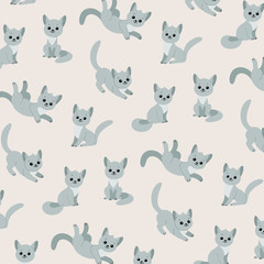 Cartoon gray cat - simple trendy pattern with animal. Cartoon vector illustration for prints, clothing, packaging and postcards. 