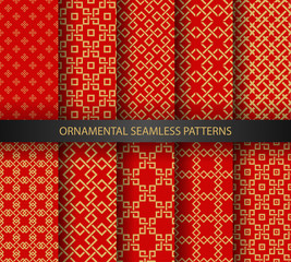 10 traditional chinese patterns. Collection of endless texture in asian style. Can be used for wallpaper, pattern fills, web page background,surface textures.