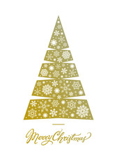 Fototapeta premium Golden Christmas tree with snowflakes card