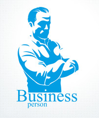 Confident successful businessman handsome man business person vector logo or illustration realistic drawing style.