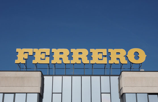 ALBA, ITALY - CIRCA FEB 2019: Ferrero chocolate factory sign