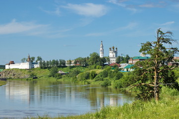 Fototapeta na wymiar Trinity Cathedral and the Kremlin in Verkhoturye. Sverdlovsk region. Russia