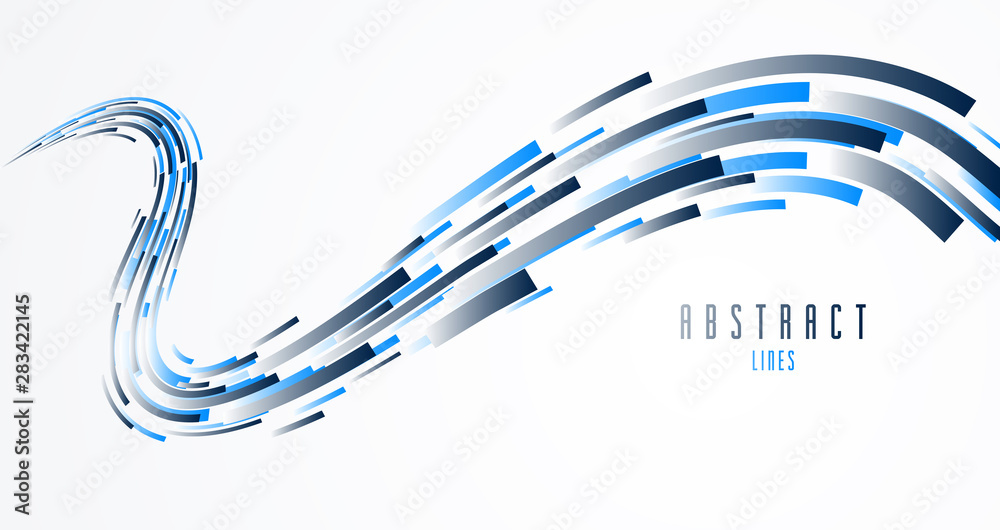 Poster future technology and science vector abstract background with 3d line elements in perspective, dynam